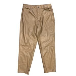Zara Women's Faux Leather Pants Size 12 Light Brown Crop Tapered Leg High Rise